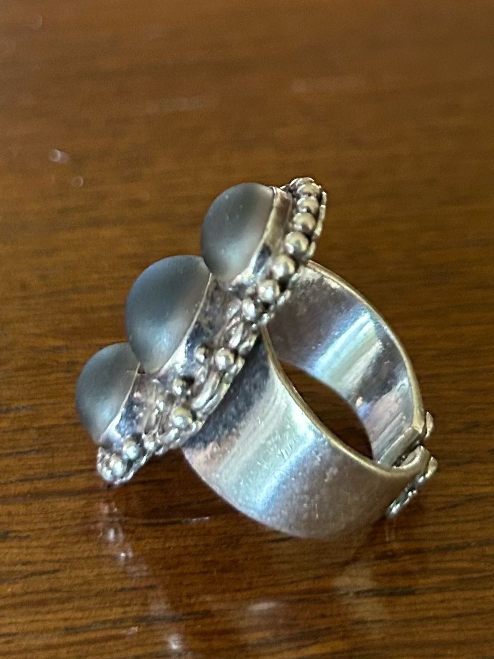 Sajen Sterling Silver & Blue Triple Stone Adjustable Ring - Picture 2 of 5